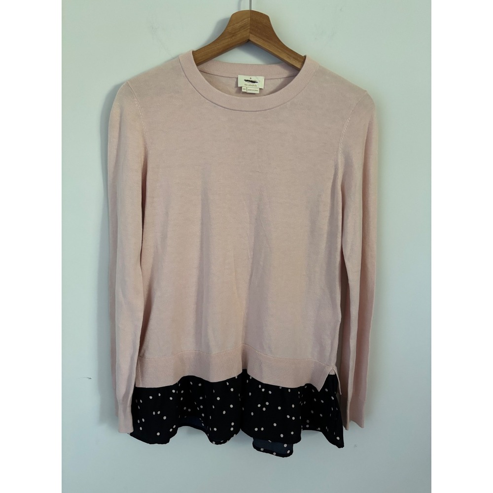 Kate Spade New York Pink Polka Dot Layered Hem Sweater XS Cotton Silk Blend